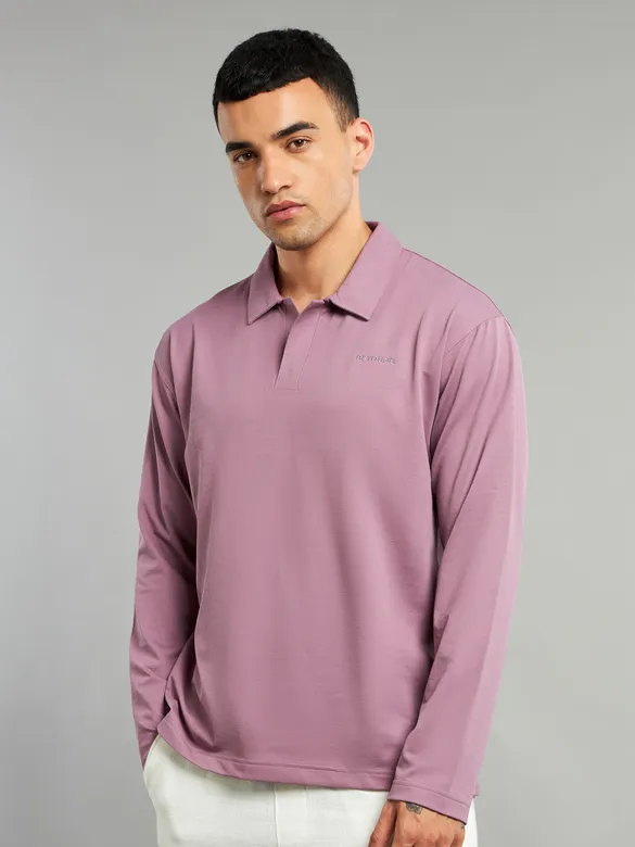 Mauve Pink Revere Neck Full Sleeve Polo