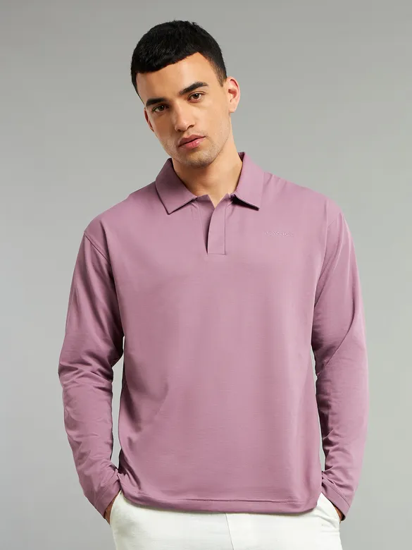 Mauve Pink Revere Neck Full Sleeve Polo