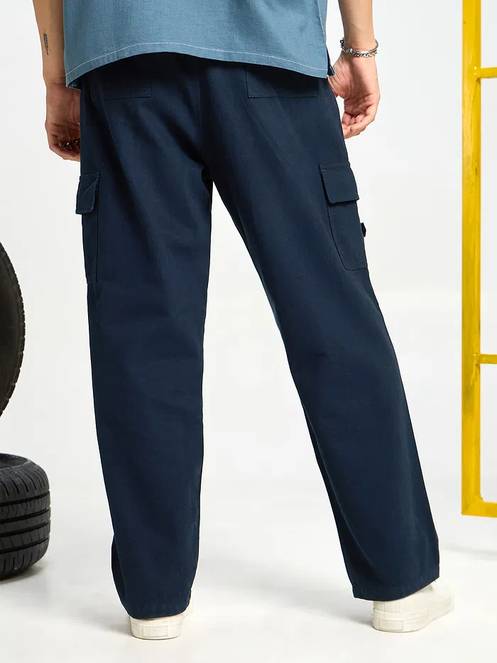 Navy Blue Oversized Cargo Pants for Men