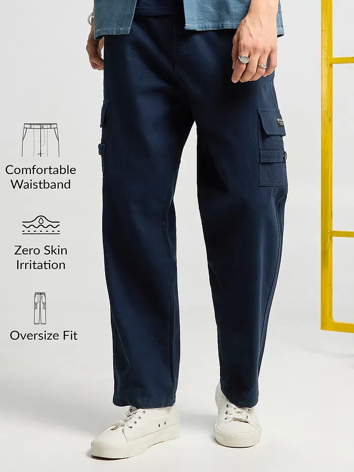 Navy Blue Oversized Cargo Pants for Men