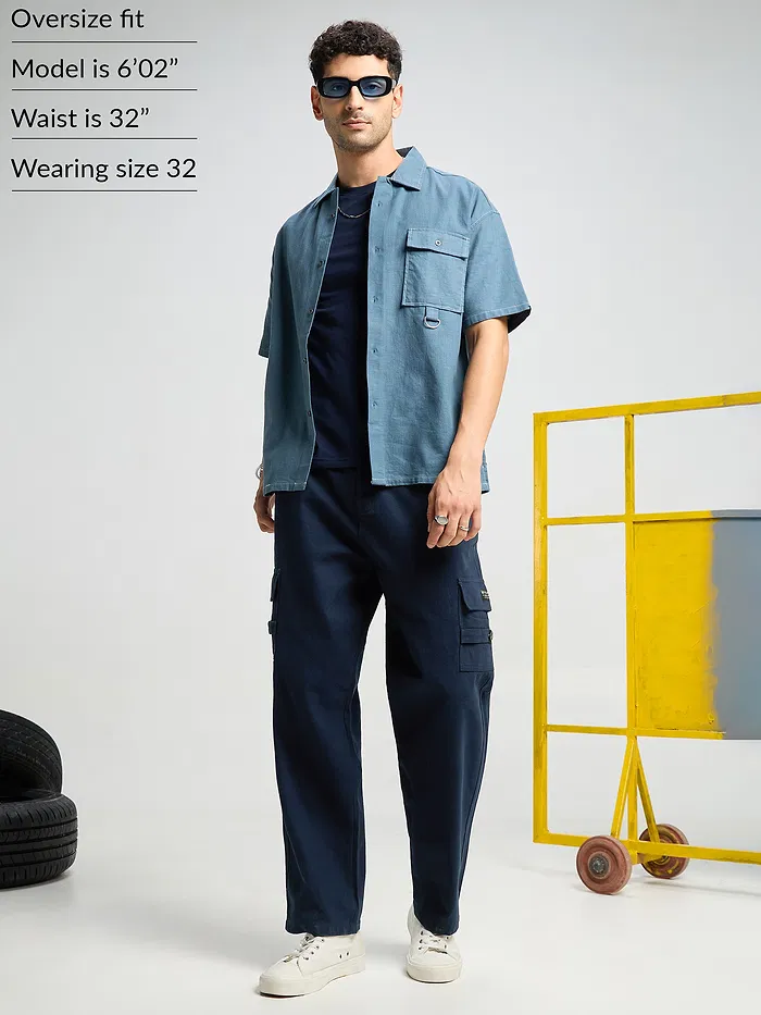 Navy Blue Oversized Cargo Pants for Men