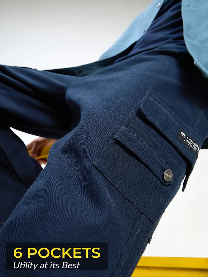 Navy Blue Oversized Cargo Pants for Men