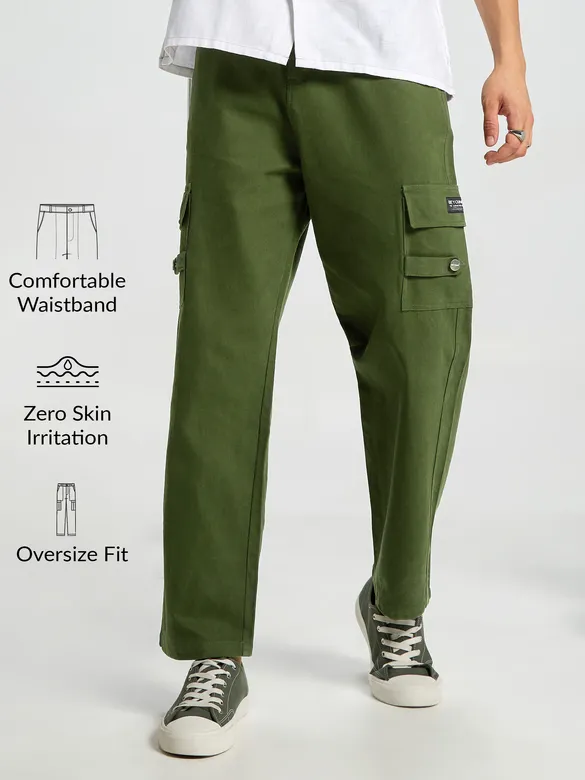 Olive Green Oversized Cargo Pants for Men