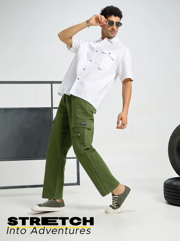 Olive Green Oversized Cargo Pants for Men