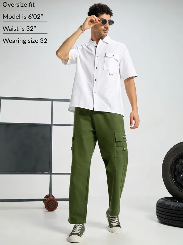 Olive Green Oversized Cargo Pants for Men