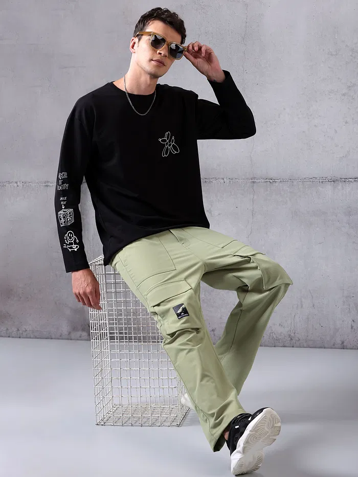 Pale Green Utility Cargo Pants for Men