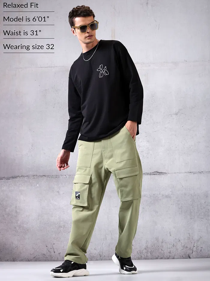 Pale Green Utility Cargo Pants for Men