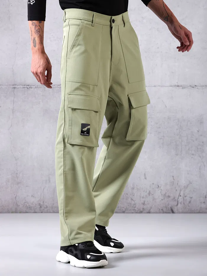 Pale Green Utility Cargo Pants for Men