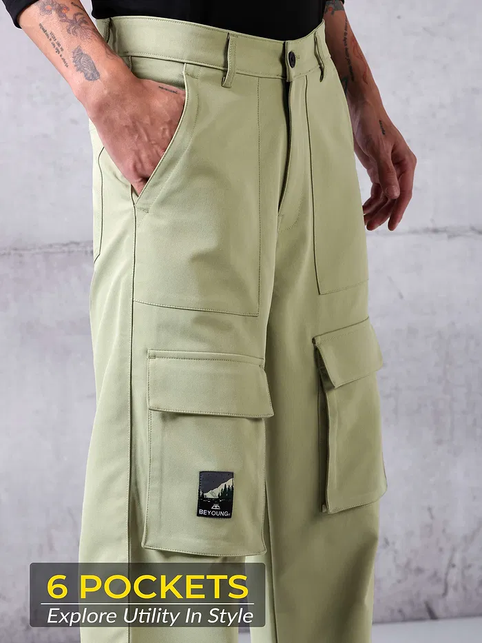 Pale Green Utility Cargo Pants for Men