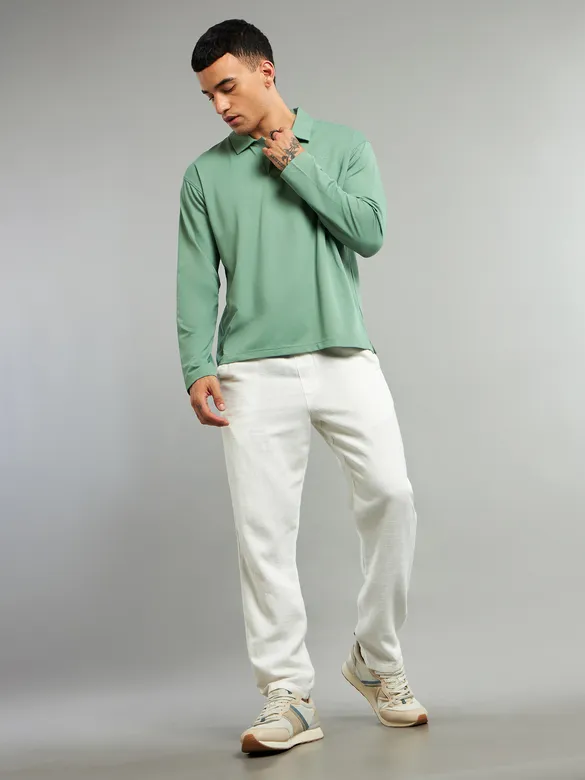 Pistachio Green Revere Neck Full Sleeve Polo