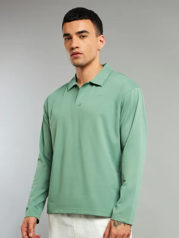 Pistachio Green Revere Neck Full Sleeve Polo
