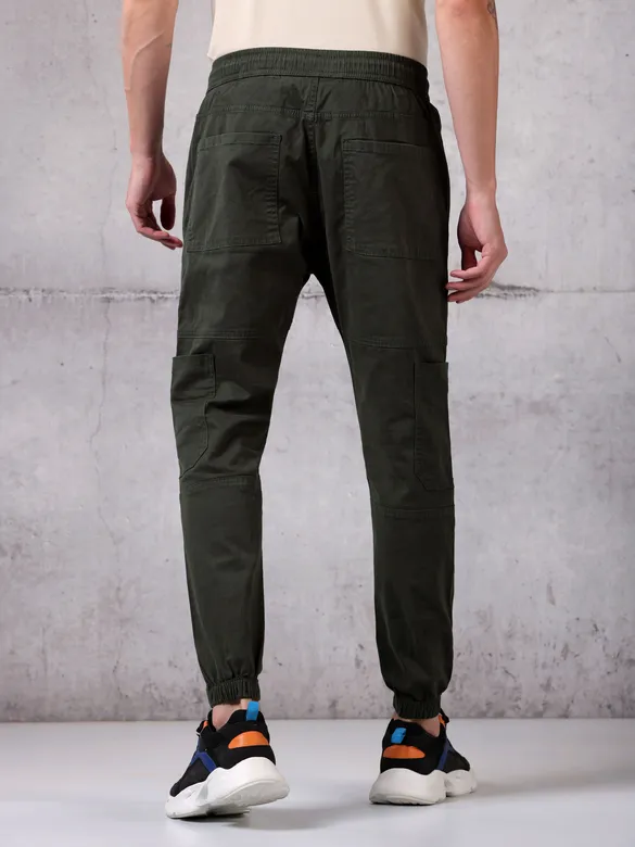 Rifle Green Cut and Sew Cargo Men Jogger Pants