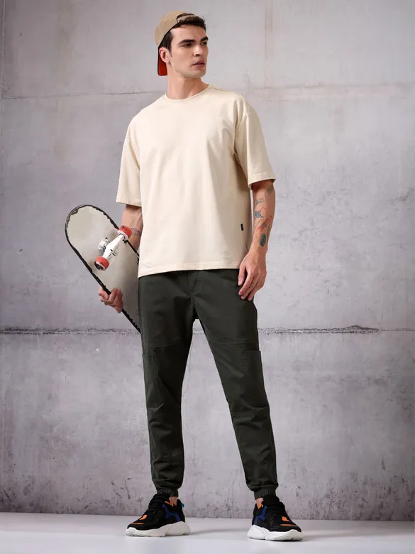 Rifle Green Cut and Sew Cargo Men Jogger Pants