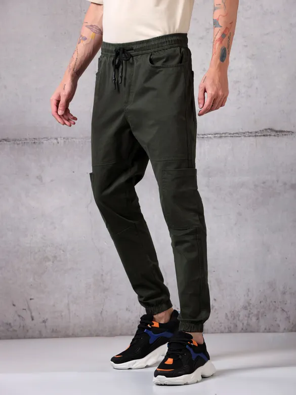 Rifle Green Cut and Sew Cargo Men Jogger Pants