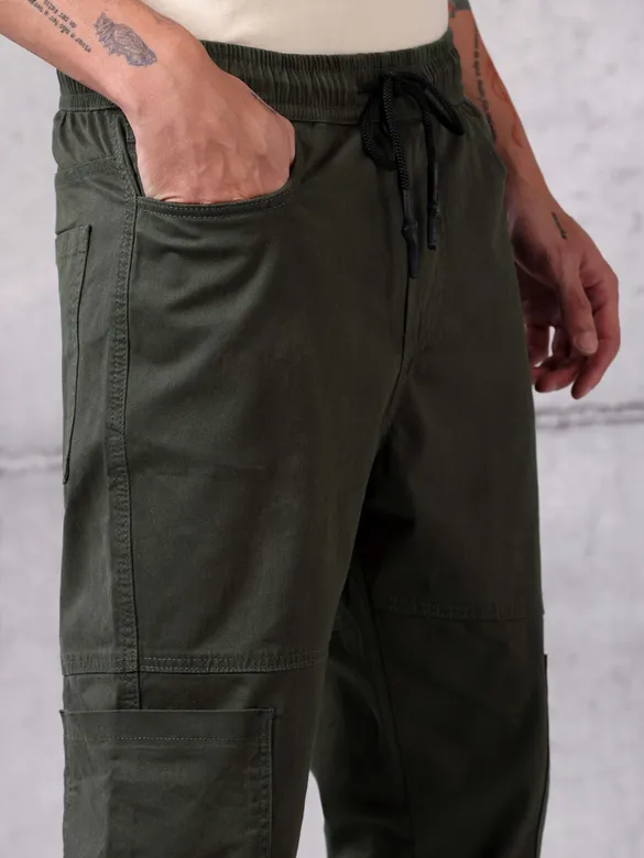 Rifle Green Cut and Sew Cargo Men Jogger Pants
