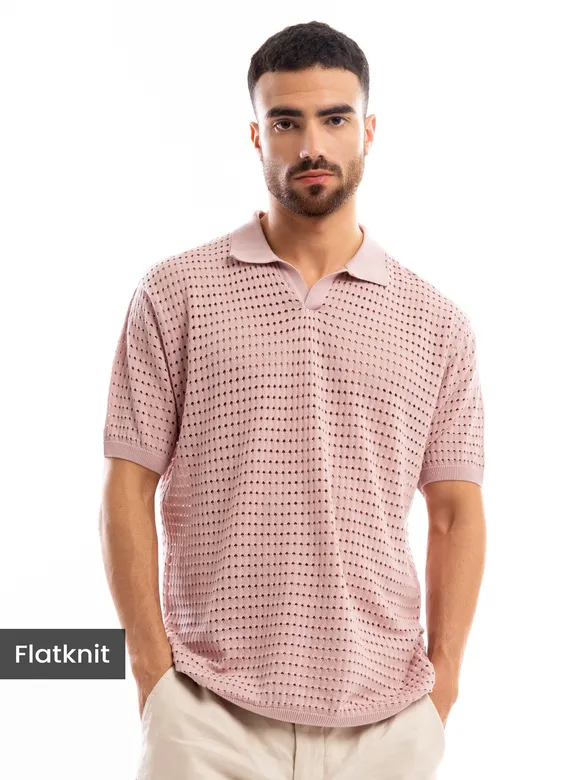 Rose Pink Flat Knit Men?s Polo T-Shirt?
