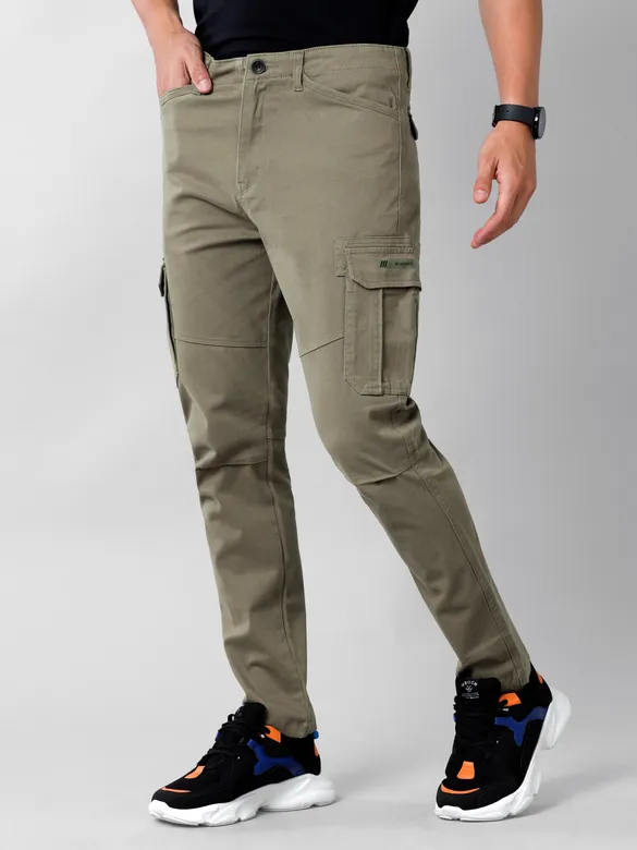Solid Dark Olive Cargo Pants for Men