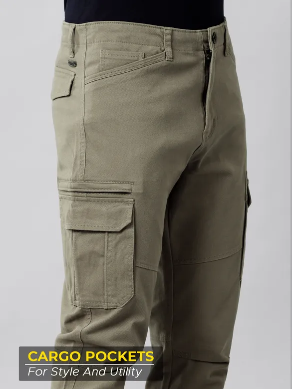 Solid Dark Olive Cargo Pants for Men