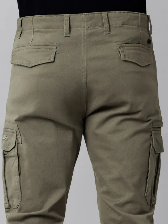 Solid Dark Olive Cargo Pants for Men