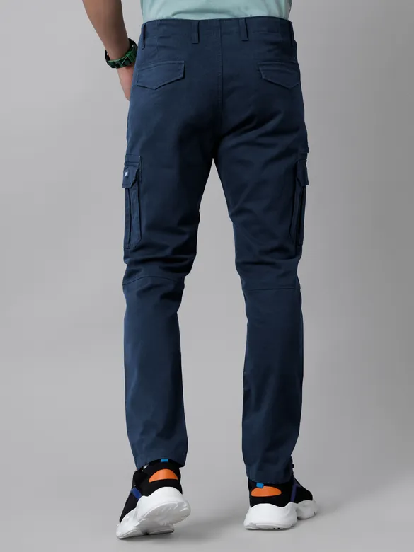 Solid Navy Blue Cargo Pants for Men
