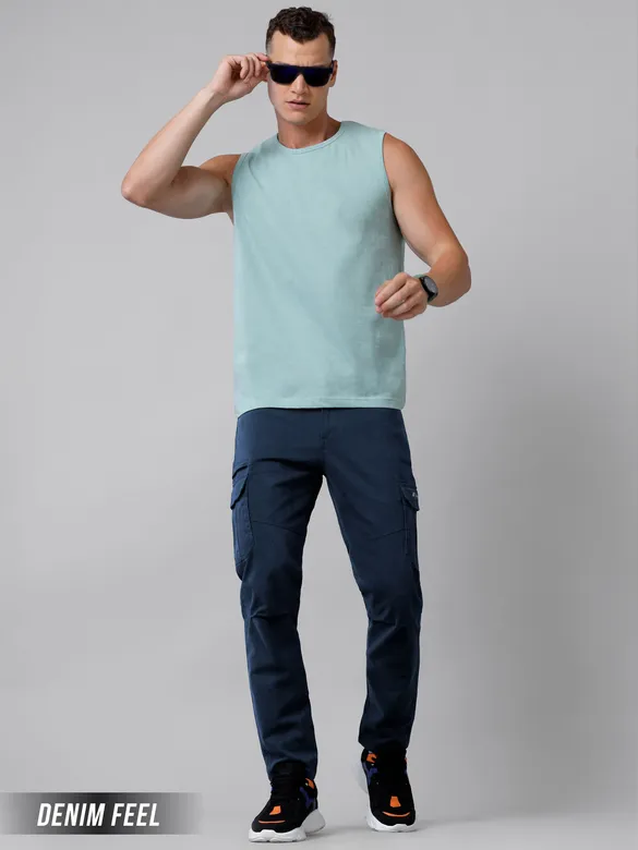 Solid Navy Blue Cargo Pants for Men
