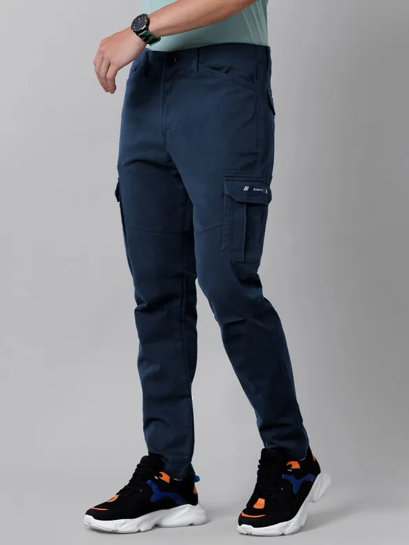 Solid Navy Blue Cargo Pants for Men