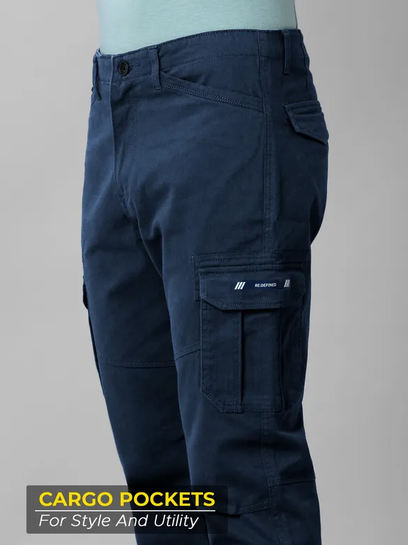 Solid Navy Blue Cargo Pants for Men