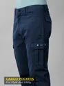 Solid Navy Blue Cargo Pants for Men