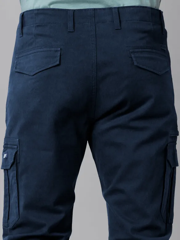 Solid Navy Blue Cargo Pants for Men