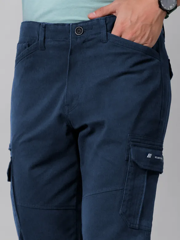 Solid Navy Blue Cargo Pants for Men