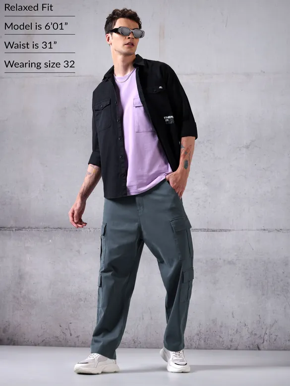 Stone Blue Straight-Fit Cargo Pants for Men