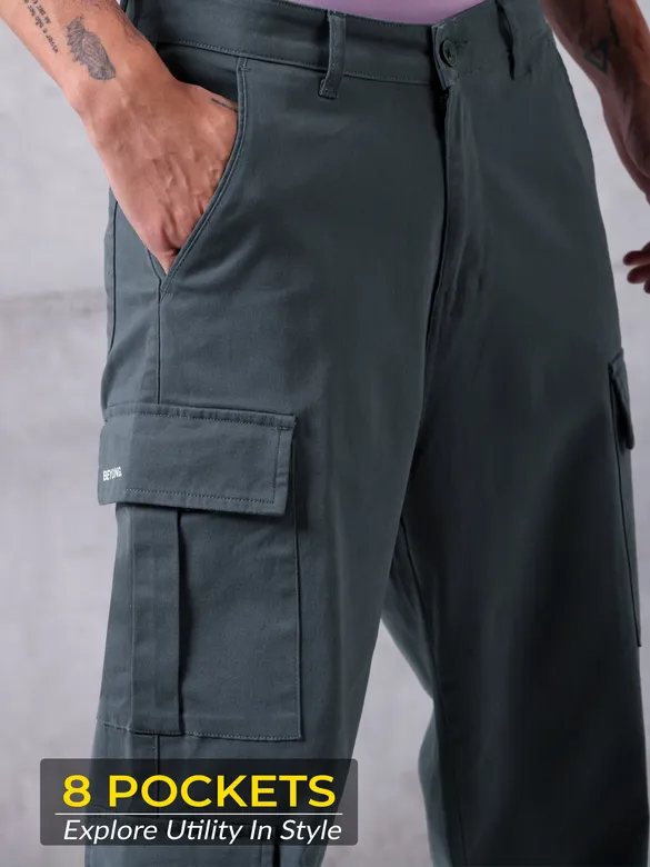 Stone Blue Straight-Fit Cargo Pants for Men