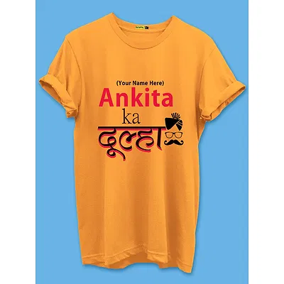 Dulha Dulhan Customizable Couple T-shirt-Mustard