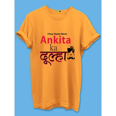 Dulha Dulhan Customizable Couple T-shirt-Mustard