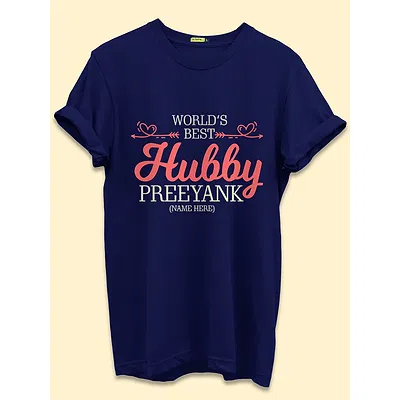 Hubby Wifey Customizable Couple T-shirt-Navy Blue