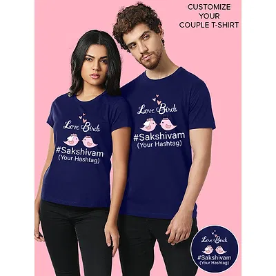 Love Birds Hashtag Customizable Couple T-shirt