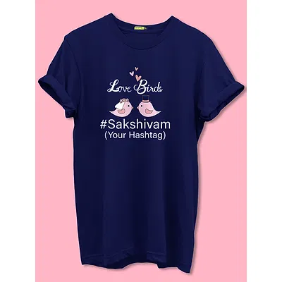 Love Birds Hashtag Customizable Couple T-shirt-Navy Blue