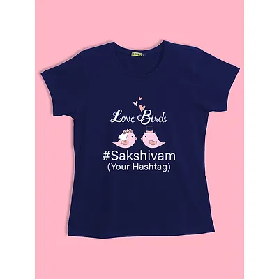 Love Birds Hashtag Customizable Couple T-shirt-Navy Blue