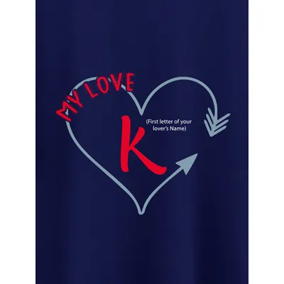 Name Initial Customizable Couple T-shirt-Navy Blue