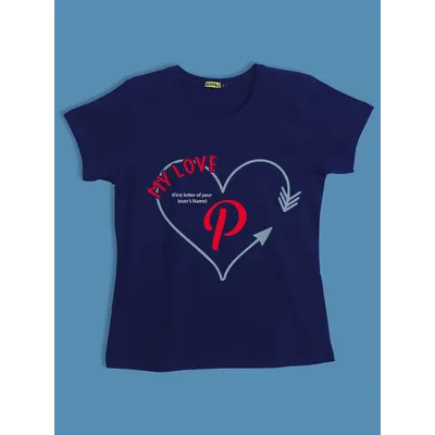 Name Initial Customizable Couple T-shirt-Navy Blue
