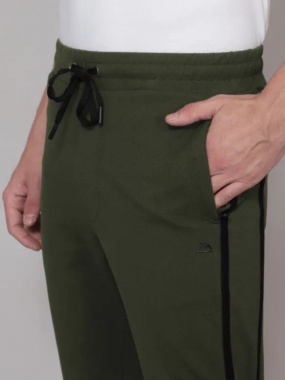 Olive Green Men Striped Sweatpants