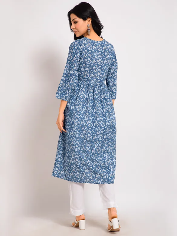 Abstract Printed Blue Flared Kurti