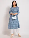 Abstract Printed Blue Flared Kurti