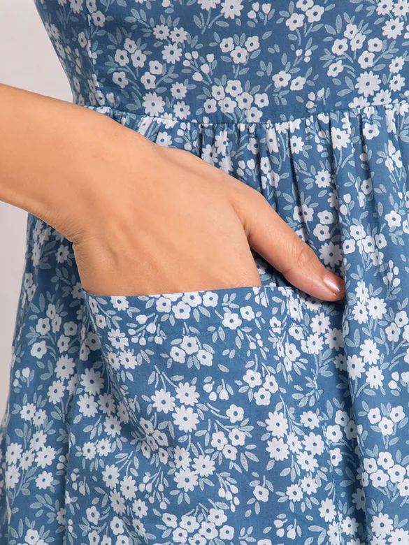 Abstract Printed Blue Flared Kurti