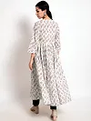 Floral White-Red Long Flare Kurta