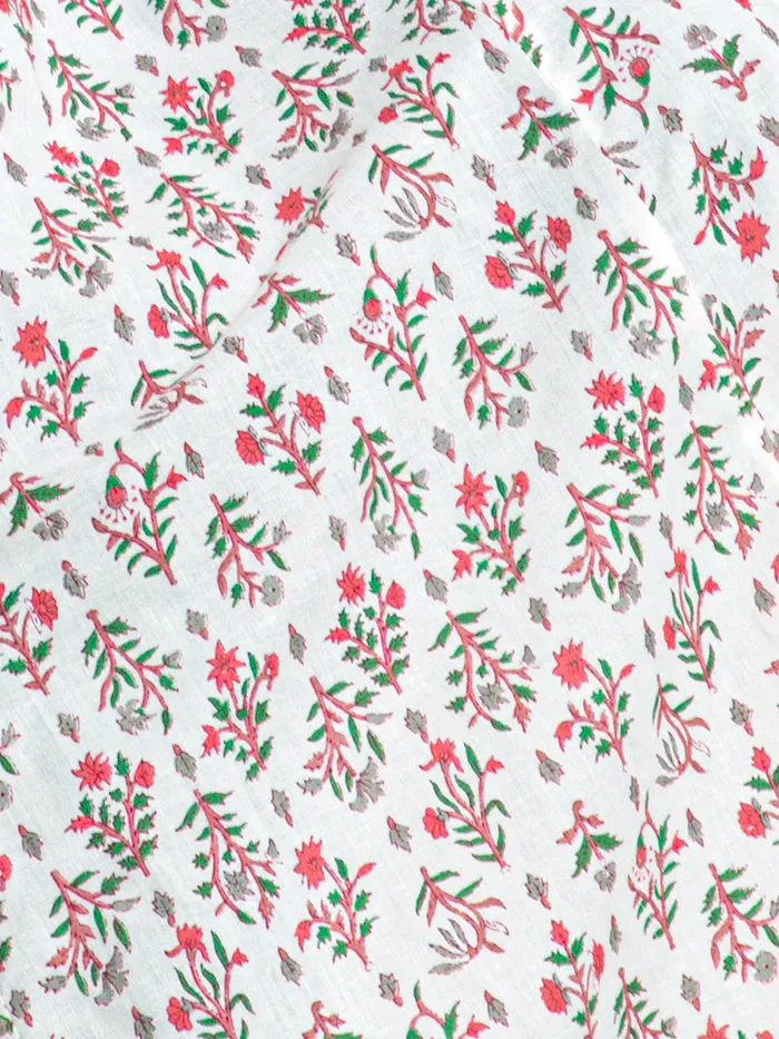 Floral White-Red Long Flare Kurta