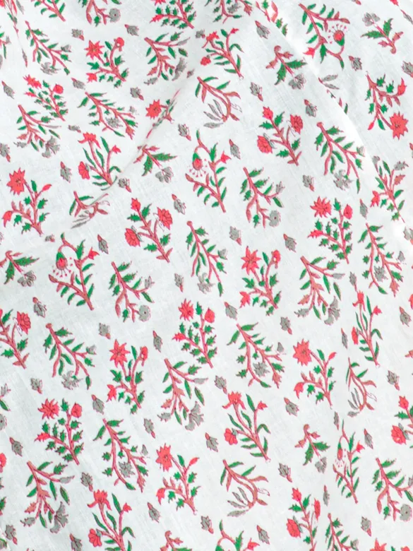 Floral White-Red Long Flare Kurta