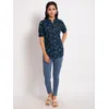 Navy Blue Floral Printed Short Kurti