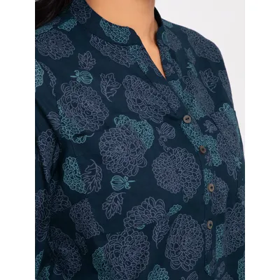 Navy Blue Floral Printed Short Kurti