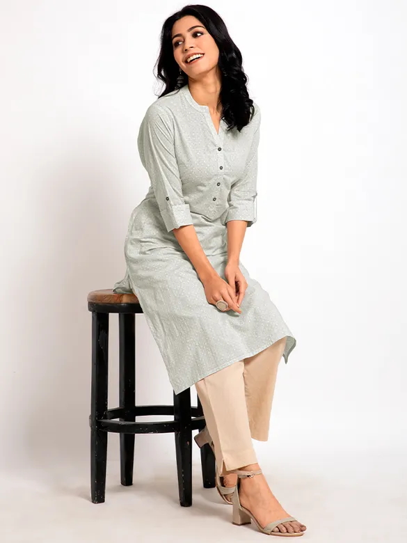Pearl River Grey Collar Straight Kurti